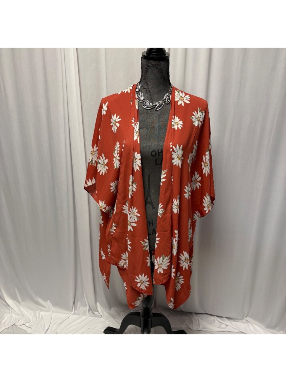 Maurices Floral Kimono Womens One Size Rust Daisy Print Lightweight Open Front